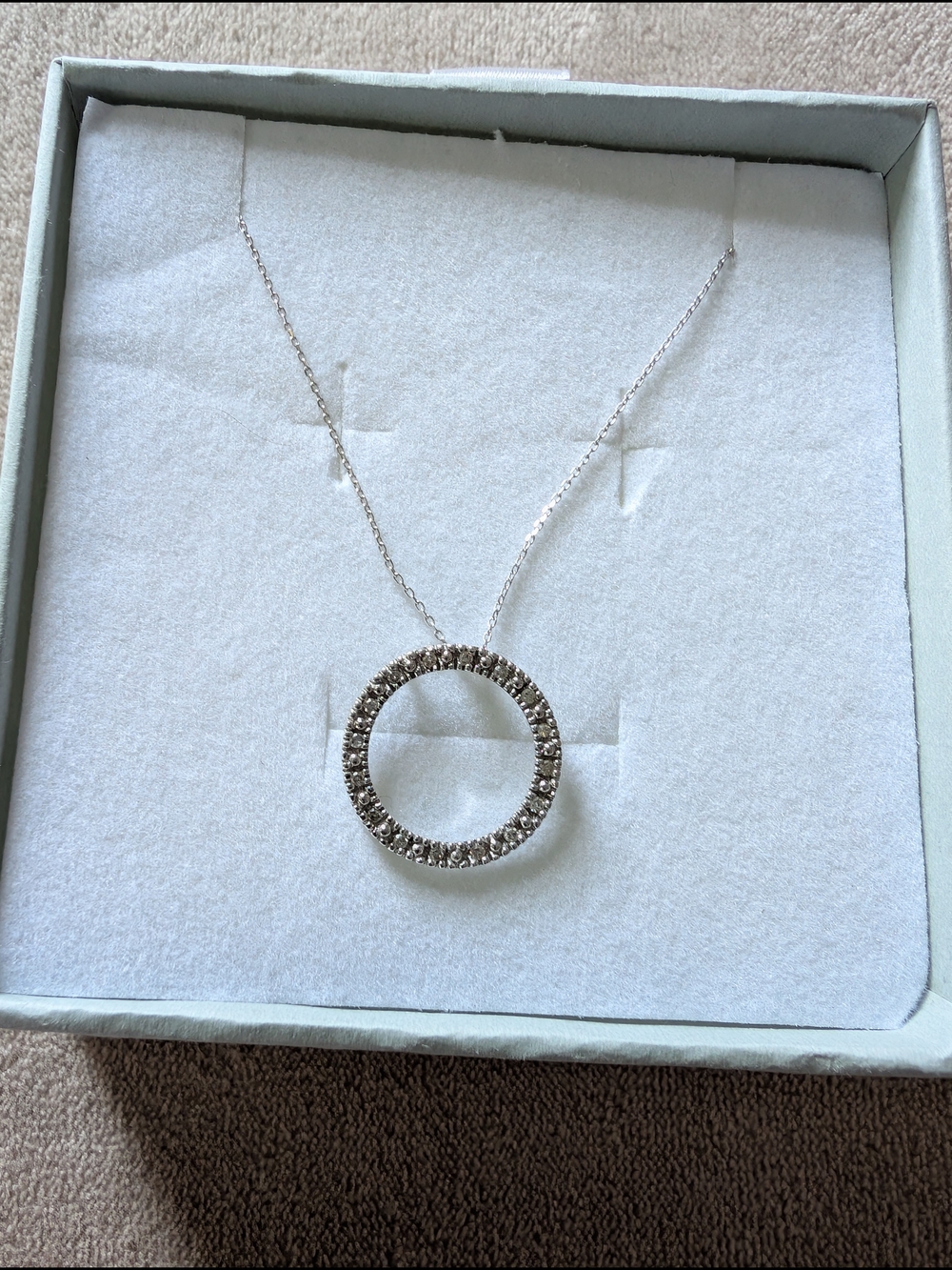 10k White Gold Diamond-  Pavé Circle Pendant Necklace